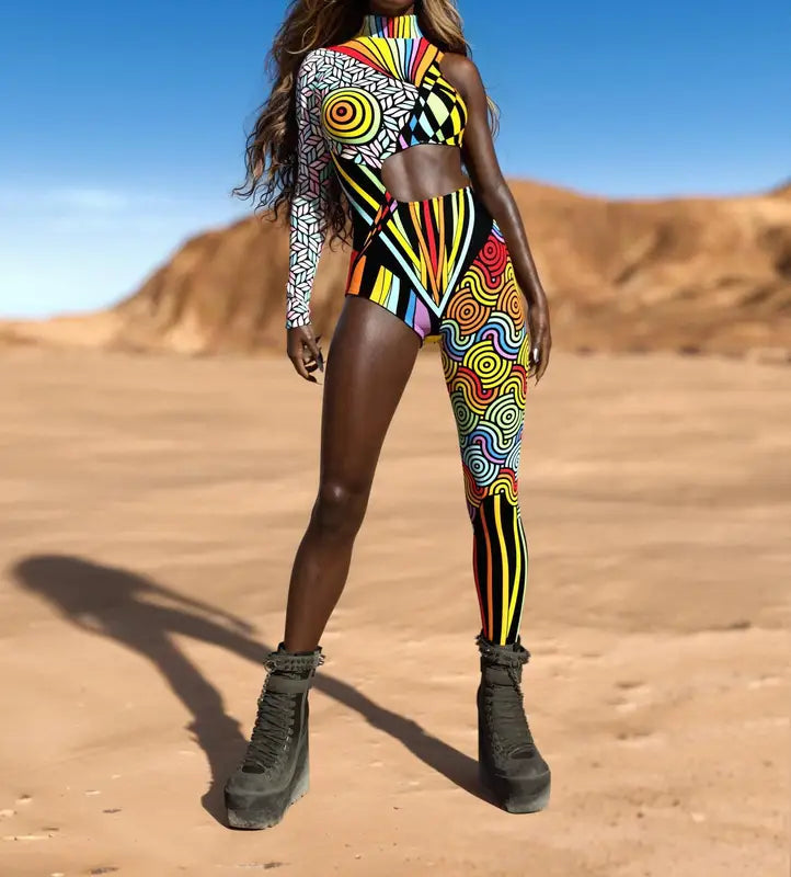 Rainbow Cyberpunk Bodysuit Halloween Costume Jumpsuit for Women