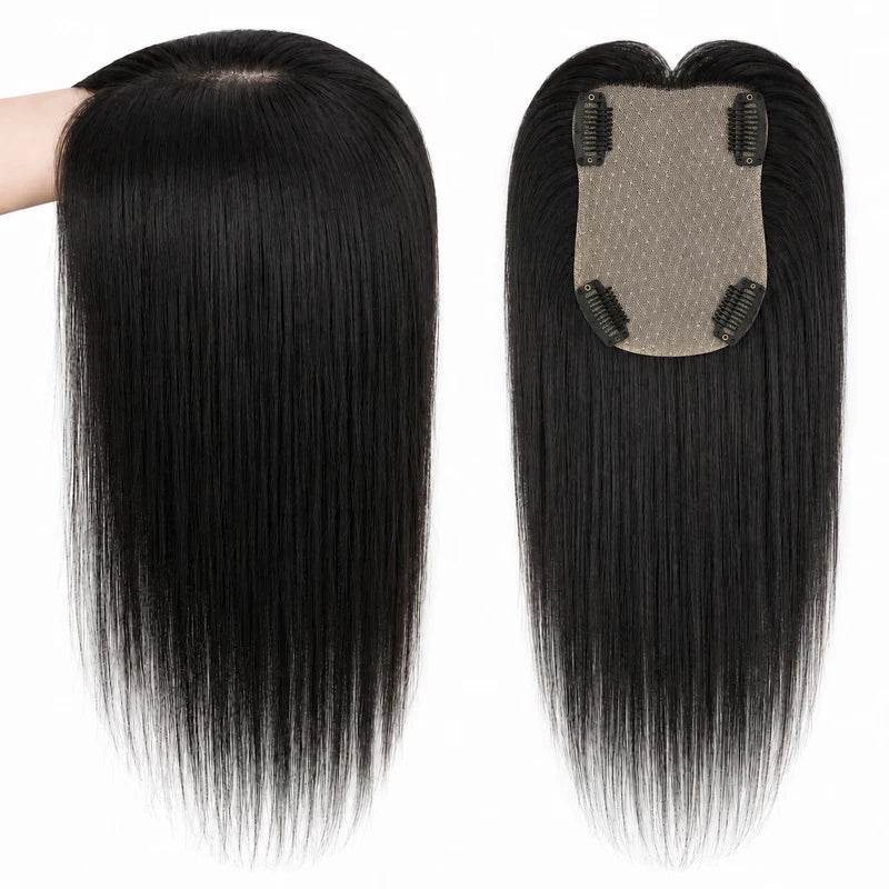 Breathable Skin Silk Base Hair Topper for Women - Virgin Human Hair Cover with Clips