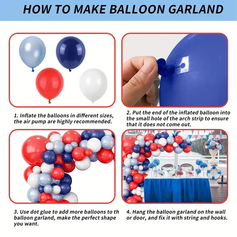 Red White Blue Latex Balloon Garland Kit for Party Decorations - 106 Pieces