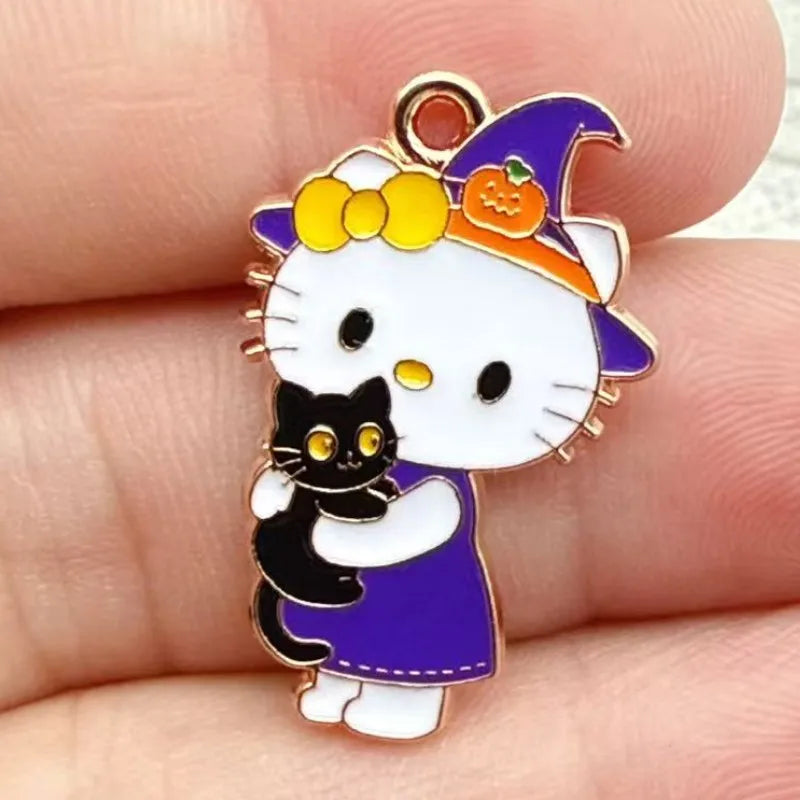 Halloween Cartoon Cat Skeleton Jewelry Pendant Keychain Set - DIY Accessory