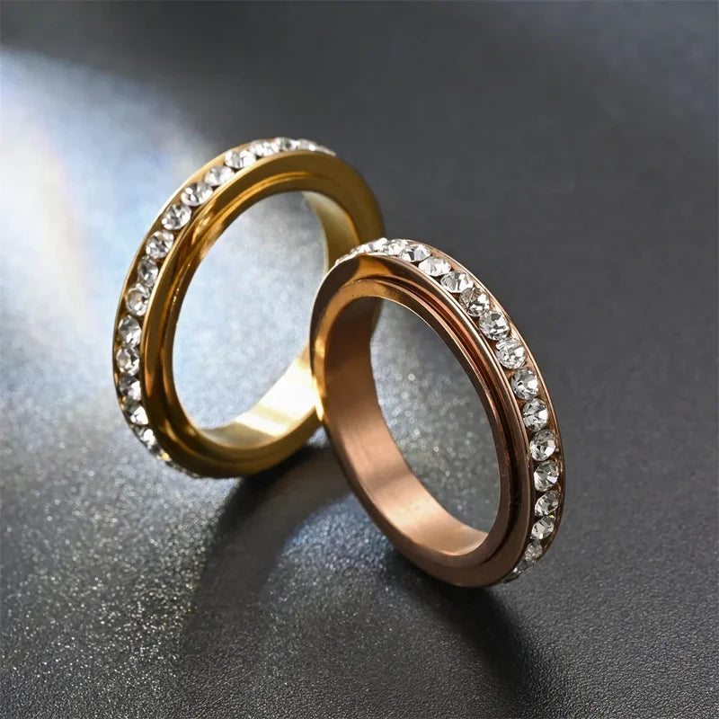 Stainless Steel Spinner Finger Rings for Women & Men - Adjustable Wedding & Anniversary Jewelry
