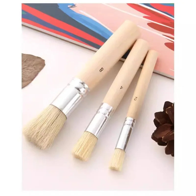 Professional Hollow Handle Paint Brush Set - Pig Bristle Round & Flat Head Art Brushes