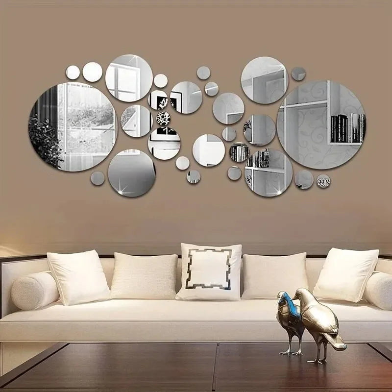 26 PCs 3D Acrylic Mirror Wall Stickers - Round Mirror Decor for Bedroom & Bathroom