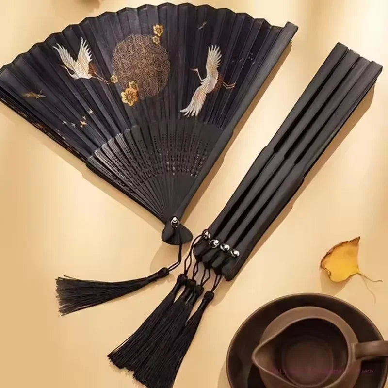 Vintage Chinese Hand Fan with Cranes Pattern Folding Fan for Travel & Performances