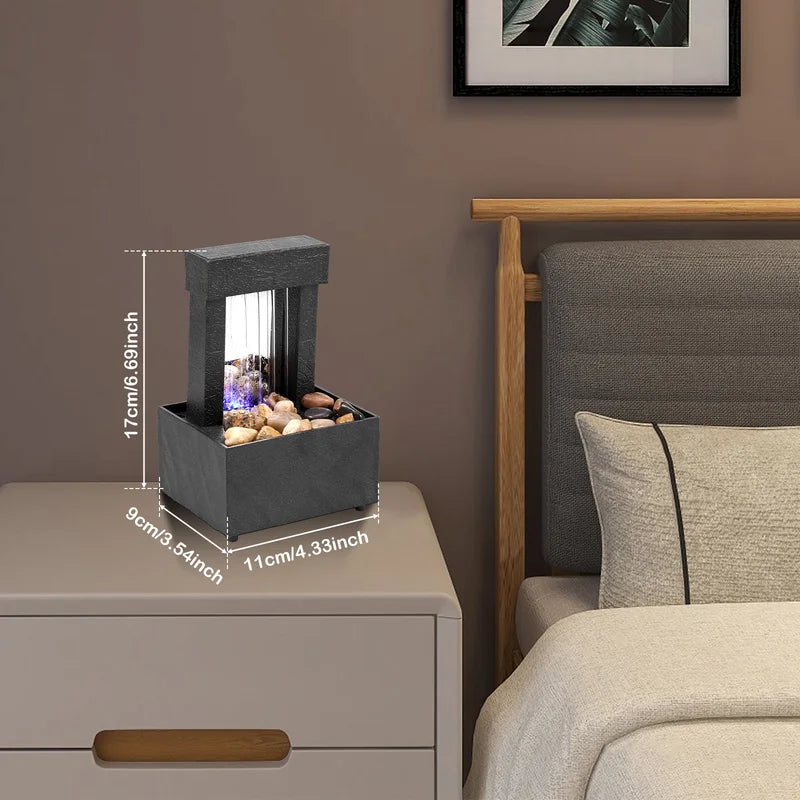 Mini Desktop Fountain with Light Battery and USB Powered Waterfall Decoration