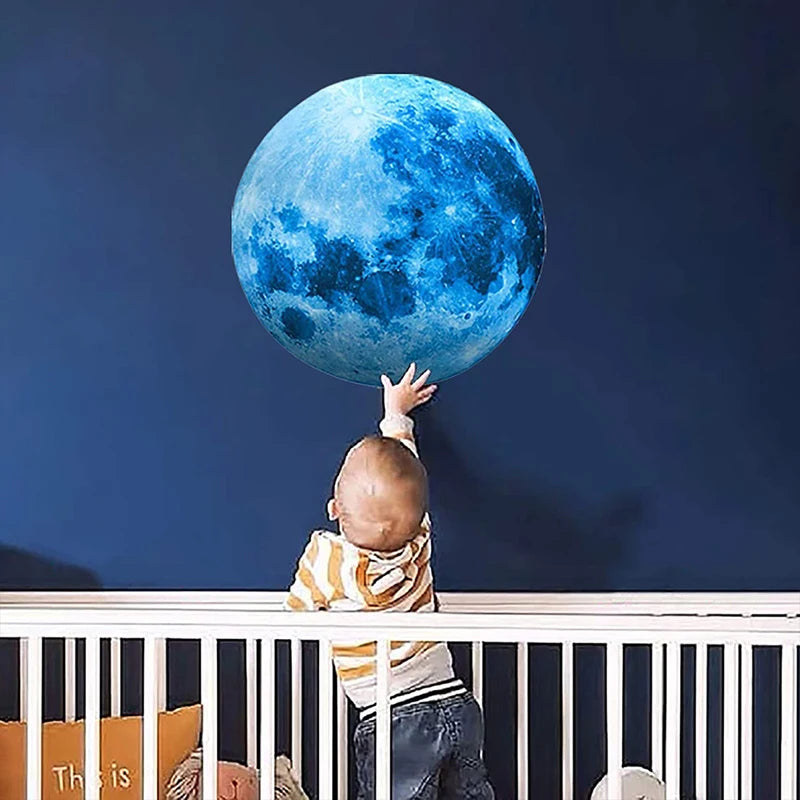 Glow in The Dark Moon Wall Sticker for Kids Baby Room Space Decor - 3D Planet Wall Decal