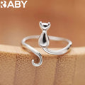 Sterling Silver Cat Ring for Women Engagement Jewelry Adjustable Gift