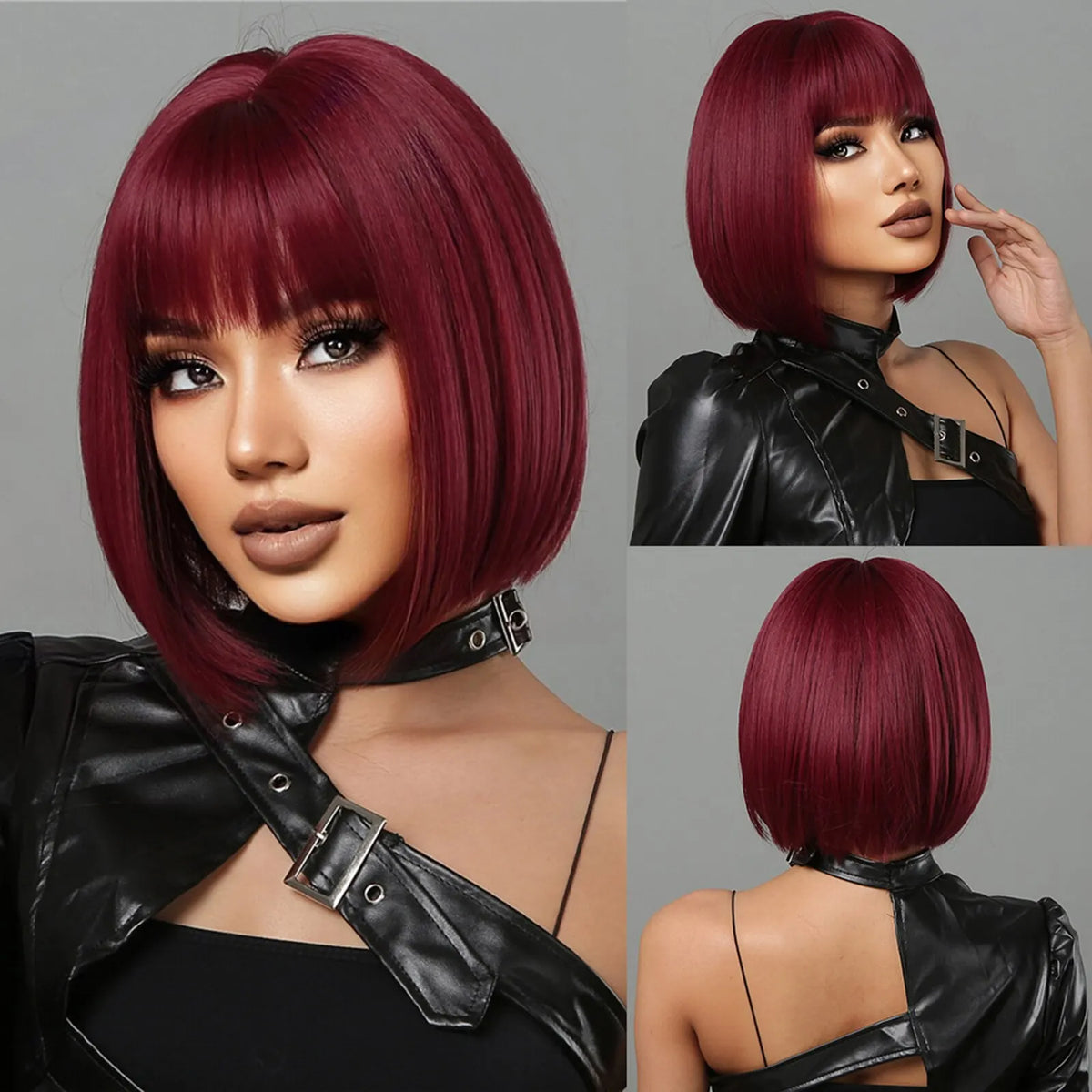 Short Straight Black Wig with Fluffy Bangs for Women Synthetic Heat-Resistant Fiber
