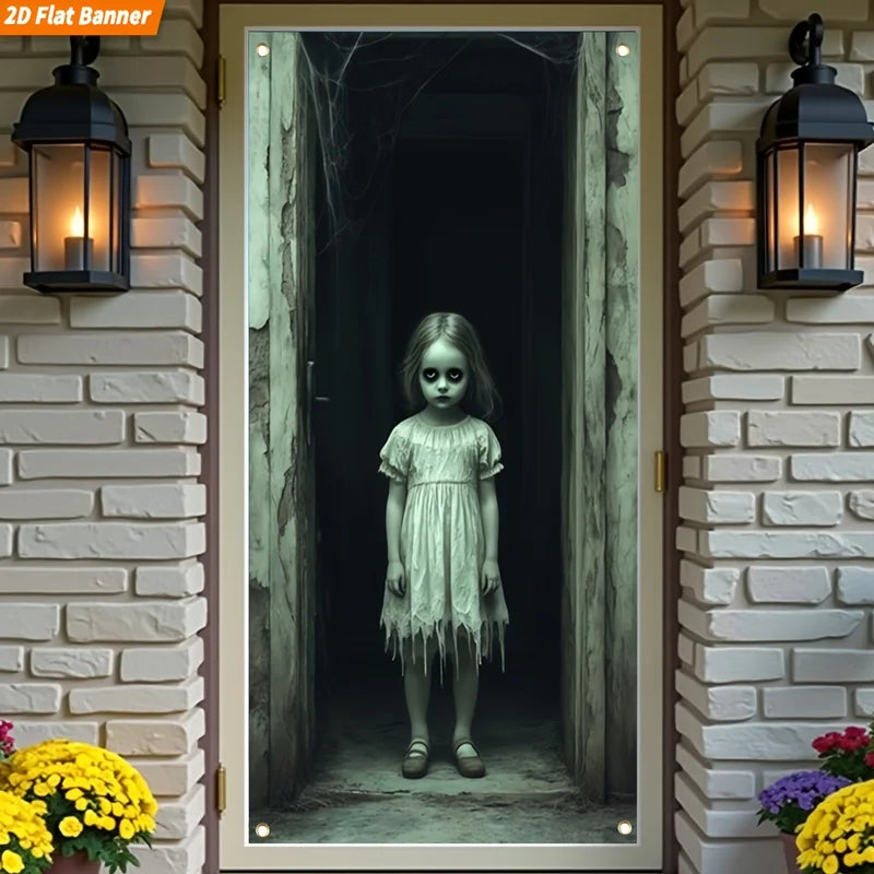 Halloween Ghost Girl Door Banner Flat Banner for Festive Decoration