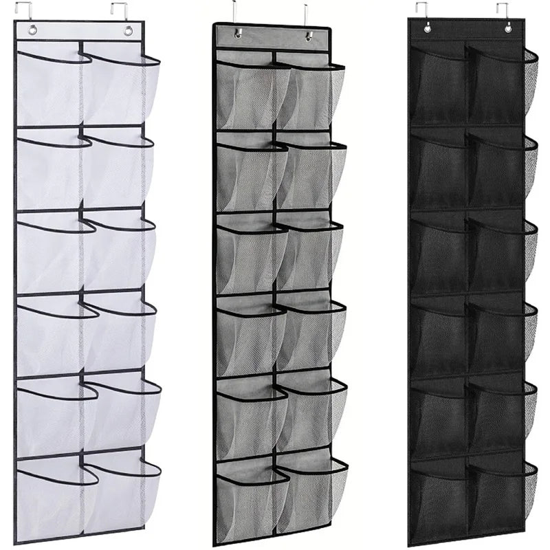 Over-the-Door Shoe Organizer with 12 Mesh Pockets - Large Storage Bag for Bedroom Closet