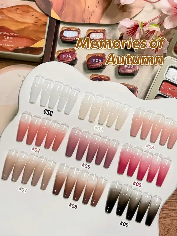 9-Colors Autumn Pattern Gel Nail Polish Set - Vibrant Semi-Solid Colors