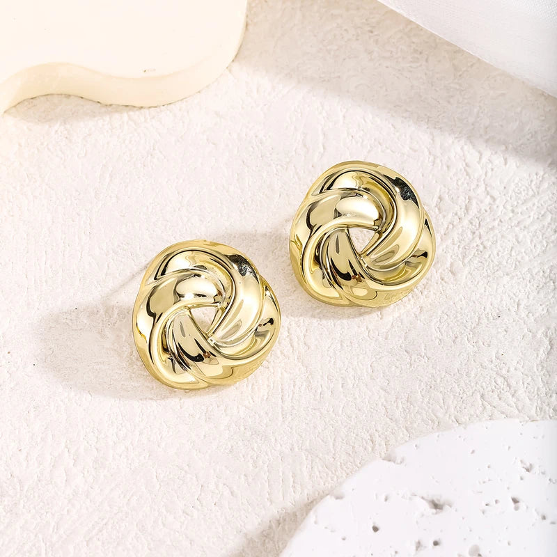 Geometric Hollow Stud Earrings for Women - Irregular Twisted Design