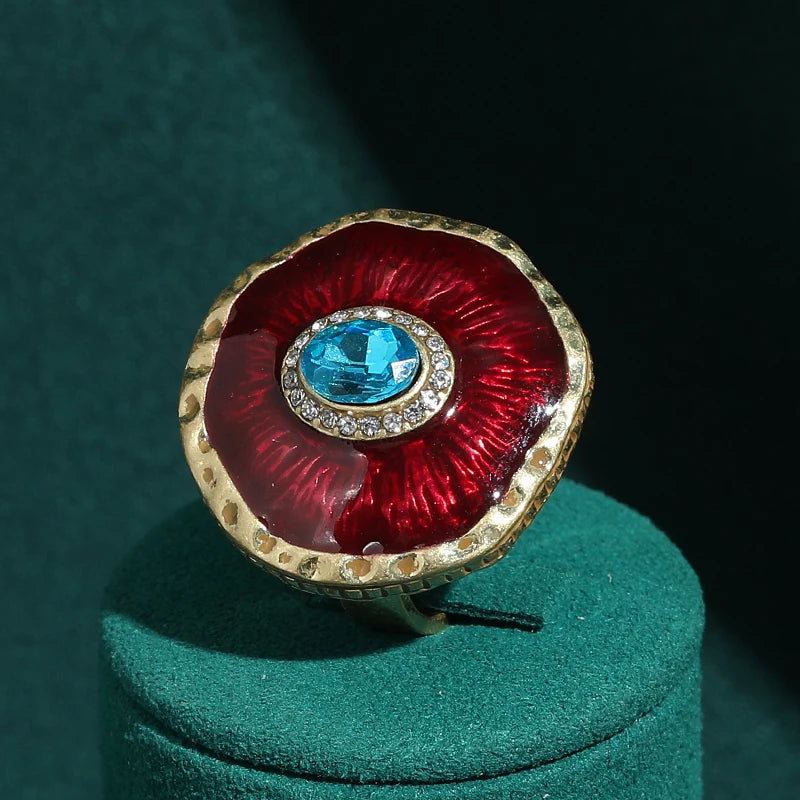Vintage Blue Crystal Evil Eye Ring for Women Gold Antique Style Gift