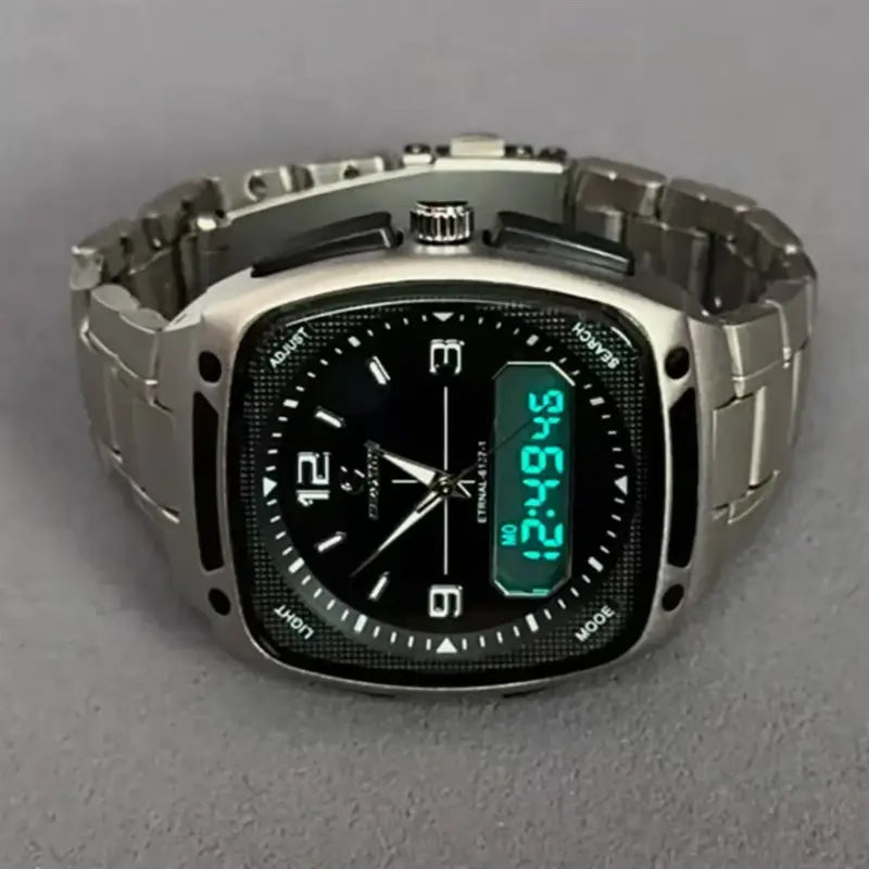Men's Digital Square Quartz Watch with Large Dial and Luminous Hands - High-End Fashion Gift