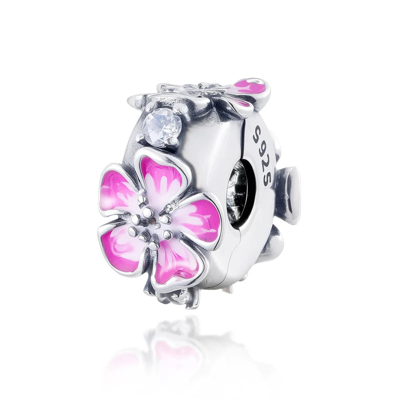 Sterling Silver Charm Beads for Bracelets DIY Jewelry Making Heart Flower CZ Safety Chain Beads