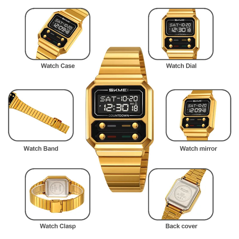 Men's Retro Digital Watch Waterproof Chronograph Business Wristwatch