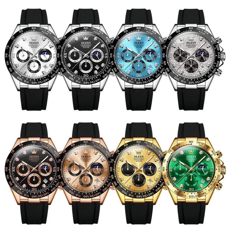 Men's Waterproof Quartz Sport Watch with Luminous Dial and Moon Phase