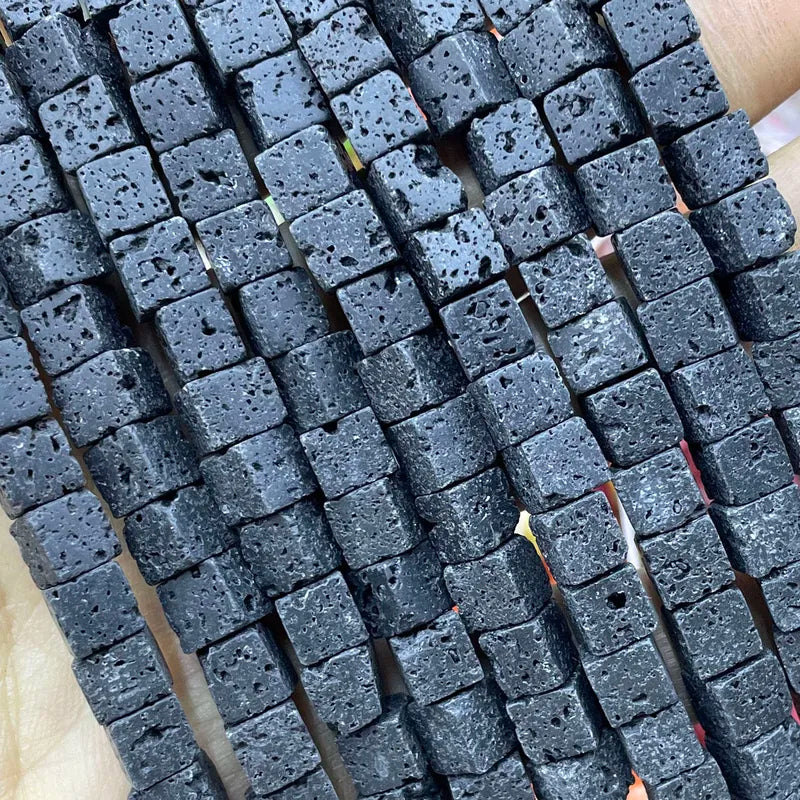 Natural Stone Lava Beads for Jewelry Making - Black Volcanic Cylinder & Round Spacers