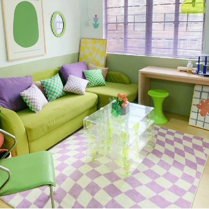 Large Area Fluffy Soft Rug - Modern Minimalist Checkerboard Carpet for Living Room & Bedroom