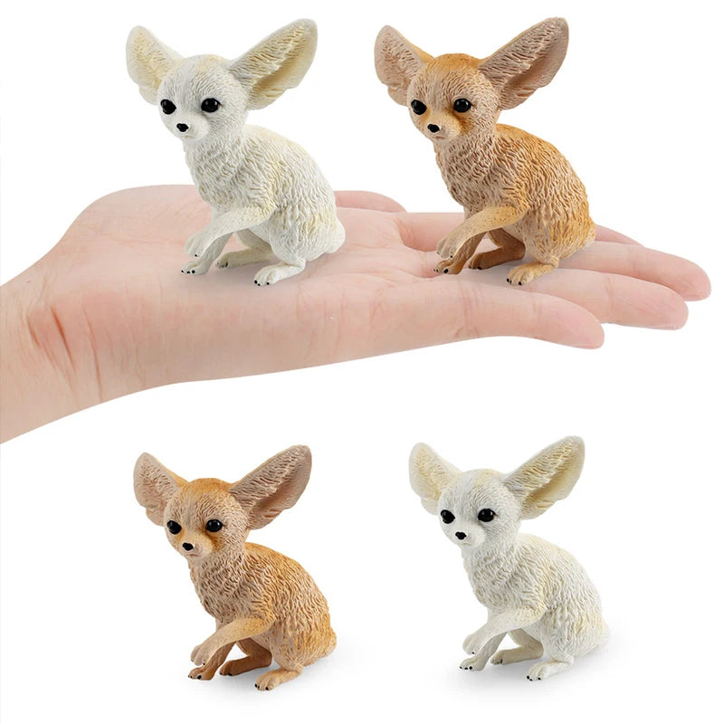 Hand-Painted Woodland Animal Figurines Set - Realistic Fennec Fox, Arctic Fox, Tanuki Cat Miniatures for Kids & Educational Play
