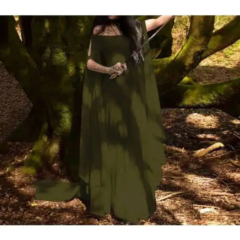 Medieval Women's Costume Dress for Halloween Party Long Sleeve Belted Gown