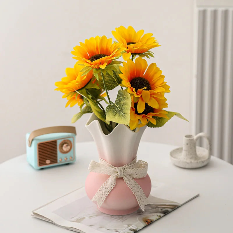 Chinese Style Ceramic Gradient Wide Mouth Vase for Home Decor, Flower Ware, 1Pc