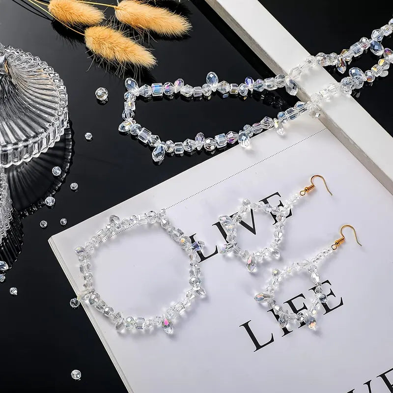 300pcs Mixed Sizes Crystal Rondelle Light AB Gems Loose Beads for Jewelry Making