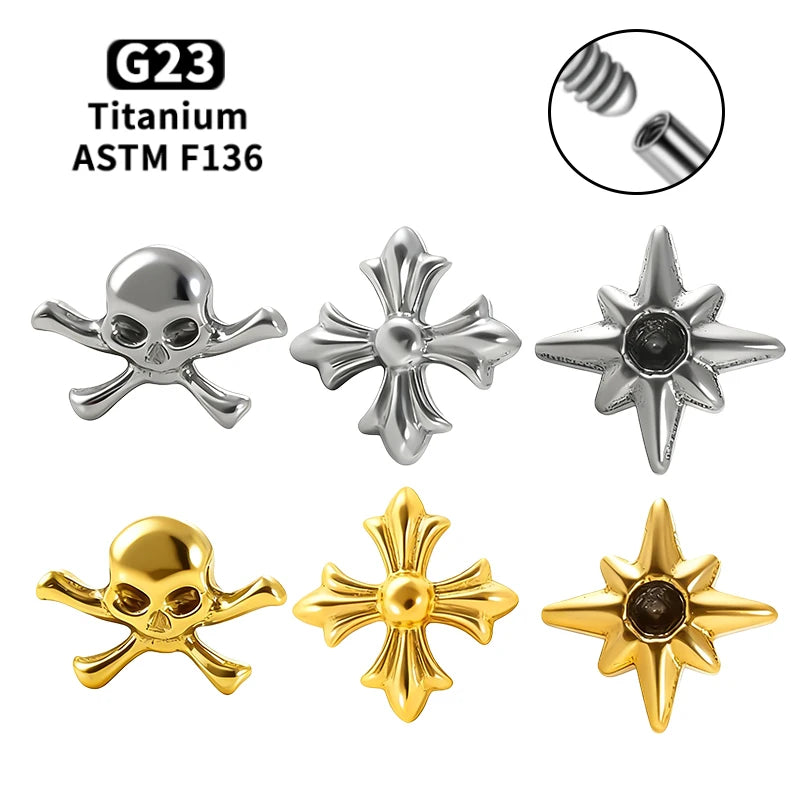 Titanium Cross Lip Piercing Jewelry 16G Gothic Skull Labret Cartilage Nose Tragus Body Accessory