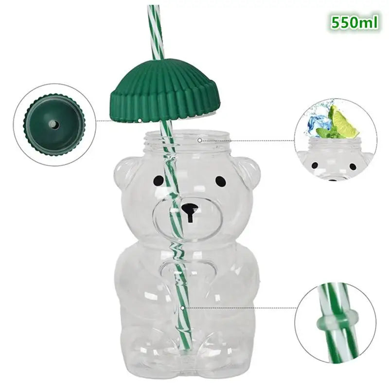 Cute Bear-Shaped Plastic Coffee Mug with Straw 550ML - Child & Adult Drinkware