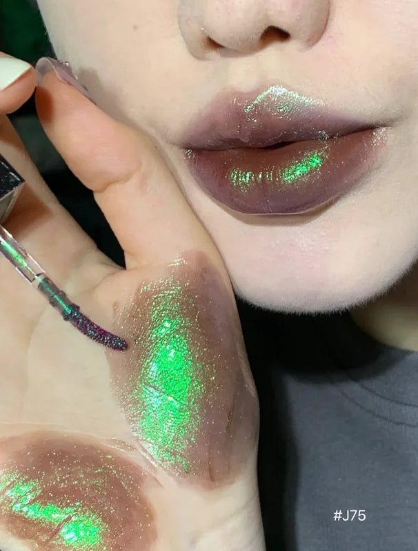 Water Mirror Lip Gloss with Chameleon Glitter and Pearlescent Finish - Moisturizing Long Lasting Lip Shine