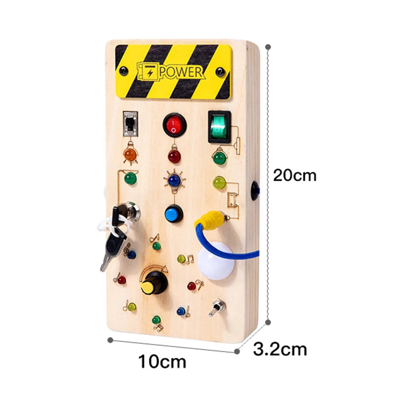 Wooden Sensory Busy Board with LED Light Switch for Children 2-4 Years