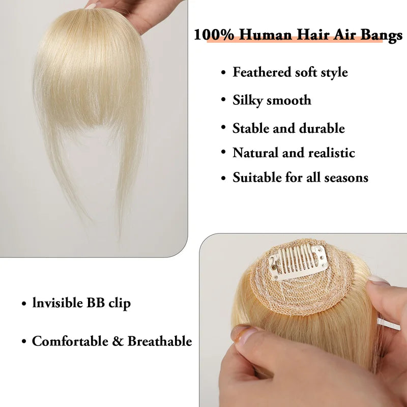 Human Hair Bangs Clips - 4.5 Inch Air Fringe Hairpiece for Women