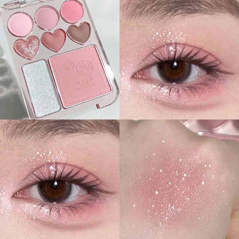All-in-One 8-Color Pearl Glitter Matte Eyeshadow Blusher Highlight Palette for Korean Makeup