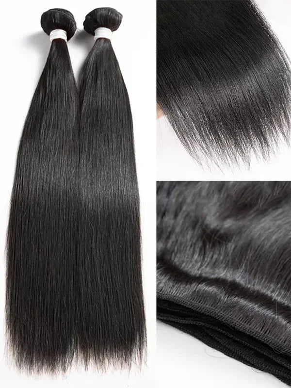 Virgin Human Hair Extensions - 30-40 Inch Straight Brazilian Hair Weave, 4 Bundles