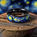 Starry Night Pattern Unisex Men Women Wedding Band Stainless Steel Ring