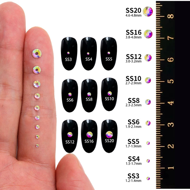 Mixed Size Glass Flatback Rhinestones for Nail Art DIY Crafts 1440Pcs