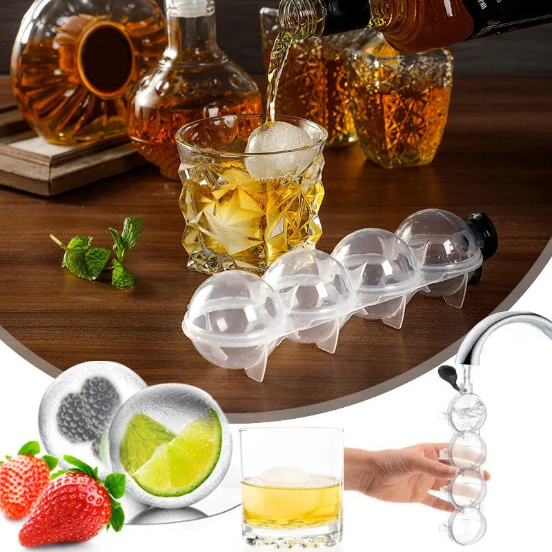 4-Hole Round Ice Cube Maker Mold for Whiskey & Cocktails - Silicone Ice Ball Tray