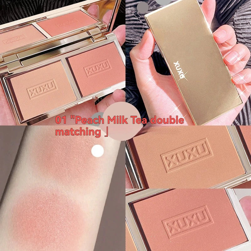 Colorful Peach Blush Palette - Natural Rose Pink Red Cheek Makeup with Shimmer