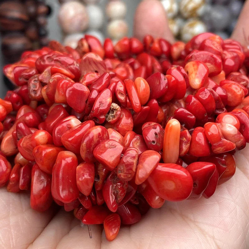 Natural Red Coral Beads for Jewelry Making Irregular Gravel Chips 5-8mm - 15 Inch