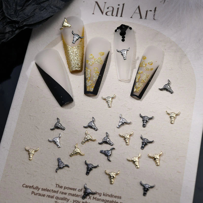 30 Pcs Western Cowboy Nail Charms Halloween Bull Head Nail Art Decorations