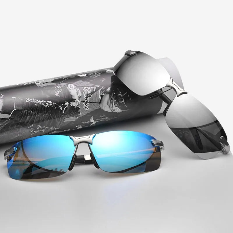 Men's Metal Sunglasses Half Frame Retro Driving Fishing Eyewear