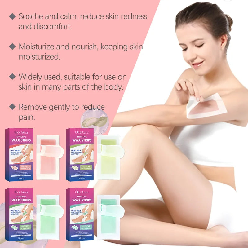 Professional Painless Hair Removal Wax Strips for Face & Body - 30 Pieces