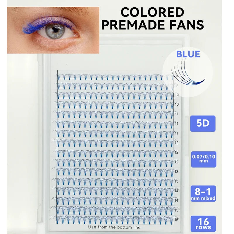 Colored Premade Volume Lash Fans 5D Short Stem D Curl 8-15mm Fluffy Eyelash Extensions