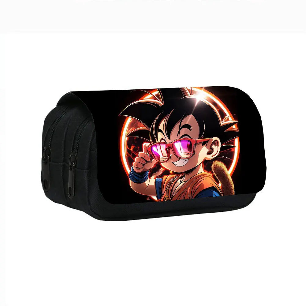 Large Capacity Nylon Anime Pencil Case with Dragon Ball Z Goku & Vegeta Design for Students