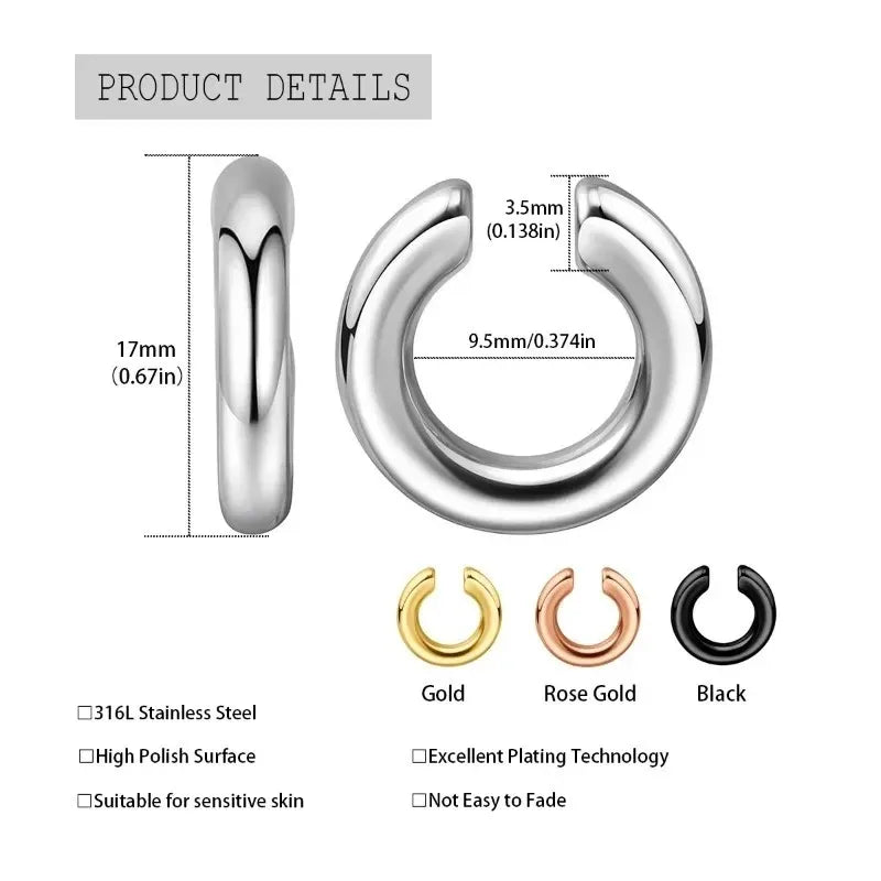 Stainless Steel Chunky Ear Cuff Earrings Women No Piercing Punk Cartilage Jewelry