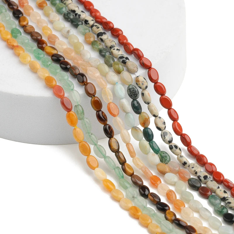 6x4mm Natural Amazonite & Red Jasper Beads Oval Shape Loose Jewelry Making Supplies