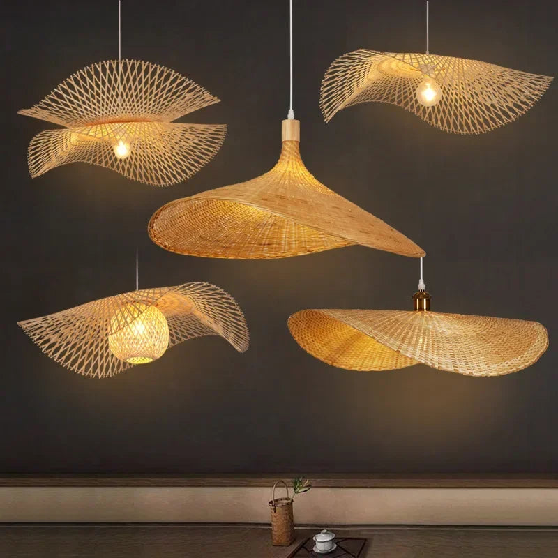 Eco-Friendly Bamboo Pendant Lights E27 Ceiling Fixture for Home & Restaurant