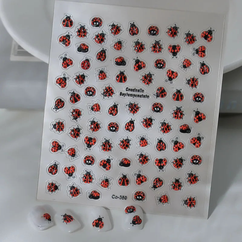 Cute Summer Insect Nail Art Stickers - 5D Embossed Self-Adhesive Decals