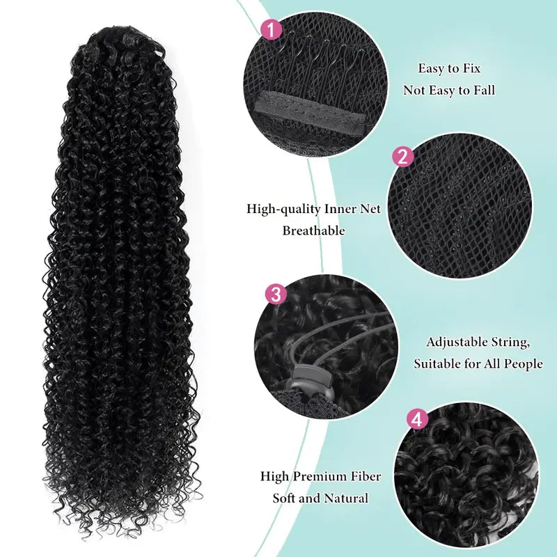 Drawstring Ponytail Extension for Women Curly Wavy Synthetic Hair - Natural Look