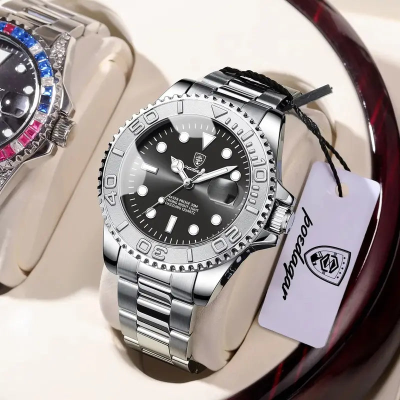 Men's Luxury Waterproof Stainless Steel Quartz Watch with Luminous Dial